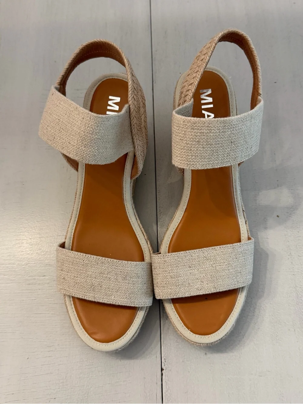 MIA Women’s Brittni Beige Espadrille Wedge Sandals with Ankle Strap Sz 11 NWOT